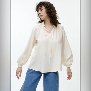 Arket Airy Lyocell Blouse EUR 34 US 2 Stand Collar Ties Flowy Sustainability